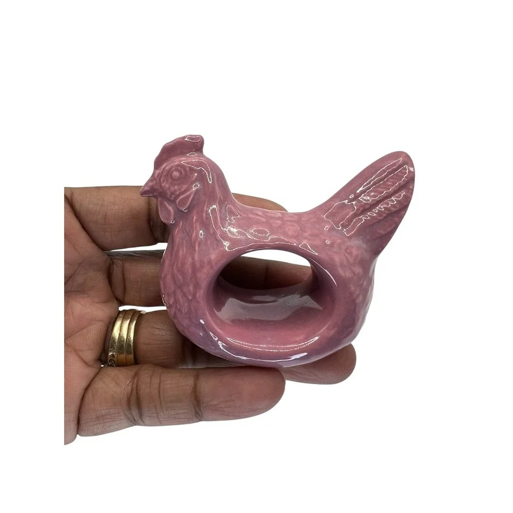 Vintage Mauve Ceramic Hen Napkin Rings Set of 4 Farmhouse Country Decor